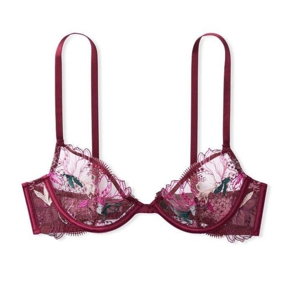 Victoria's Secret Lux Purple Embroidered Unlined Demi Bra Sz 34C